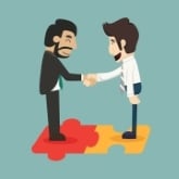 Vendeur et acheteur se rencontrent et se serrent la main