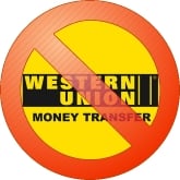 Logo Western Union barré d'un signe interdit