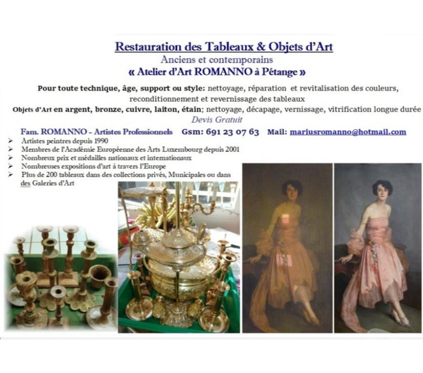 Artisans - dépannages Aubange Aubange-Centrum - Photos Vivastreet RESTAURATION DES TABLEAUX & OBJETS D'ART