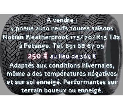 Pièces et services auto Aubange-Centrum Aubange - Photos Vivastreet A vendre 4 pneus neufs toutes saisons 1757013 T 82