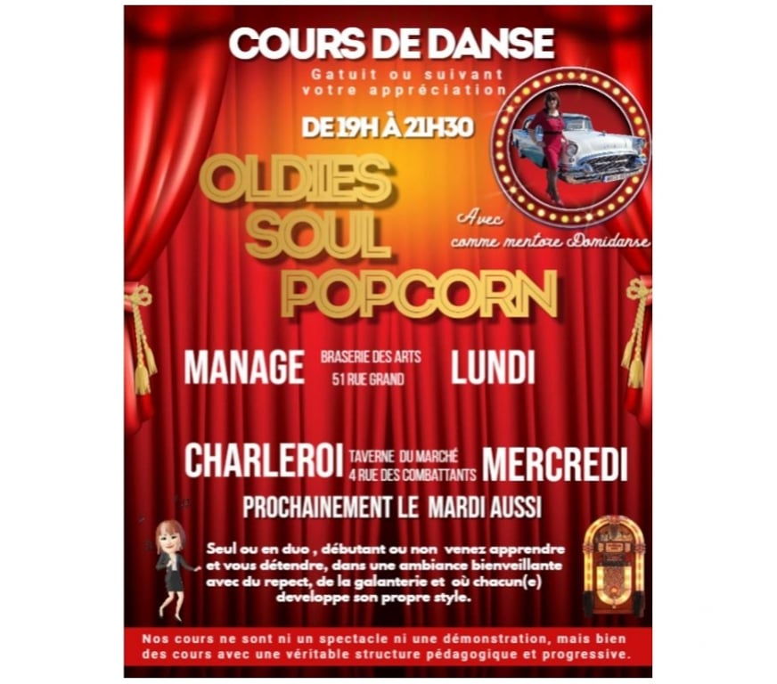 Autres sorties Manage - Photos Vivastreet Cours Danse Oldie's Soul Popcorn pour tous Charleroi Manage