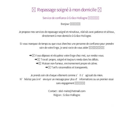 Autres services - Photos Vivastreet ✨ Repassage soigné à domicile – Grâce-Hollogne ✨