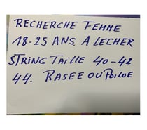 Recherche femme pour lui lécher la chatte rasée, poilue