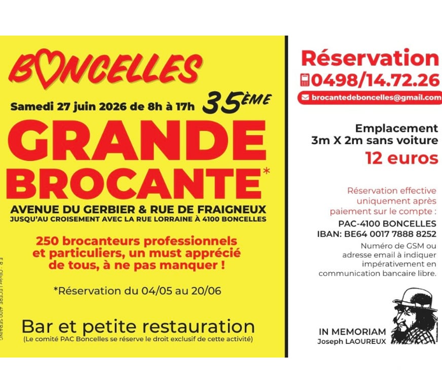 Vides greniers - brocantes Seraing Seraing-Centrum - Photos Vivastreet 35e Grande Brocante de Boncelles - 27 juin 2026 de 9h à 17h