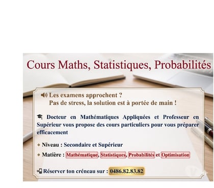 Soutiens scolaires - Photos Vivastreet Mathématiques, Probabilités, Statistiques et Optimisation