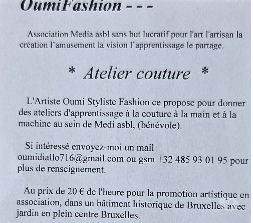 Autres cours Bruxelles (Brussels) Bruxelles-Centrum - Photos Vivastreet Atelier couture