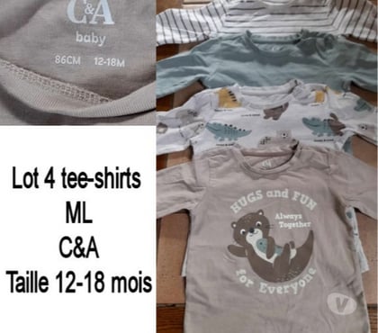 Vêtements bébés Tournai-Centrum Tournai - Photos Vivastreet Lot de 4 tee-shirts ML 12-18 mois