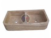  Travertin Classique Evier 90x46x18 cm 2 Bac Adouci 