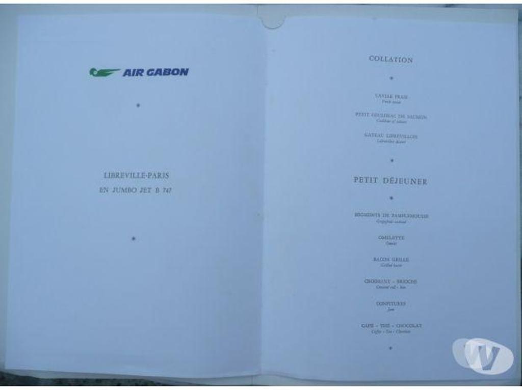 Collection Seine-et-Marne Meaux - 77100 - Photos Vivastreet MENUS AIR GABON de l'ancienne Cie aérienne Gabonaise
