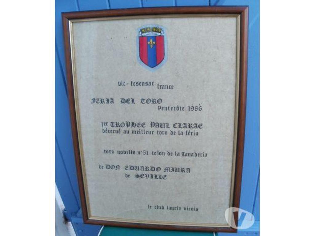 Décoration - art Tarn-et-Garonne Montauban - 82000 - Photos Vivastreet TROPHEE 1986 (gravure) décerné au meilleur toro de la feria