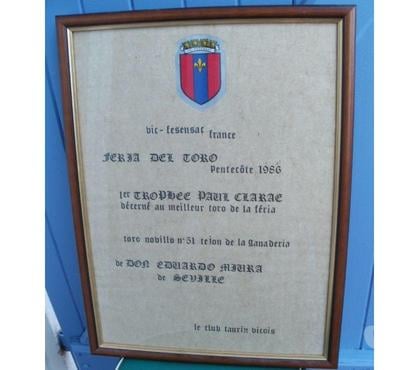 Décoration - art Montauban Tarn-et-Garonne - Photos Vivastreet TROPHEE 1986 (gravure) décerné au meilleur toro de la feria 