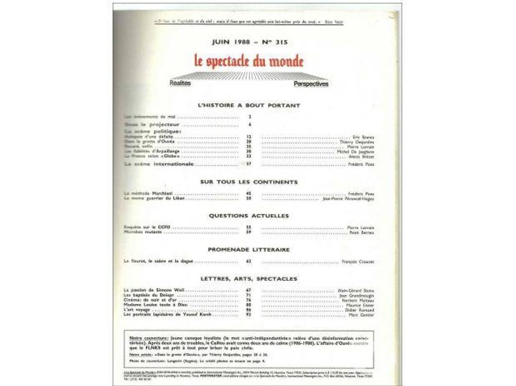 Livres occasion Tarn-et-Garonne Montauban - 82000 - Photos Vivastreet LE SPECTACLE du MONDE n° 315- Juin 1988