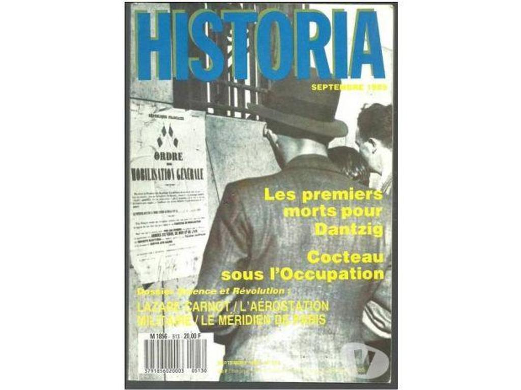 Livres occasion Tarn-et-Garonne Montauban - 82000 - Photos Vivastreet HISTORIA N° 513 septembre 1989 Dantzig Cocteau Lazare Ca
