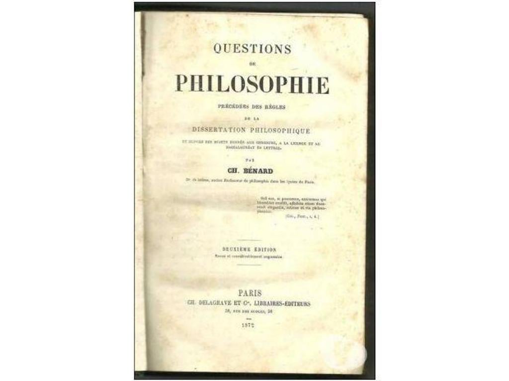 Livres occasion Tarn-et-Garonne Montauban - 82000 - Photos Vivastreet Questions de philosophie par CH BENARD - Edition de 1872
