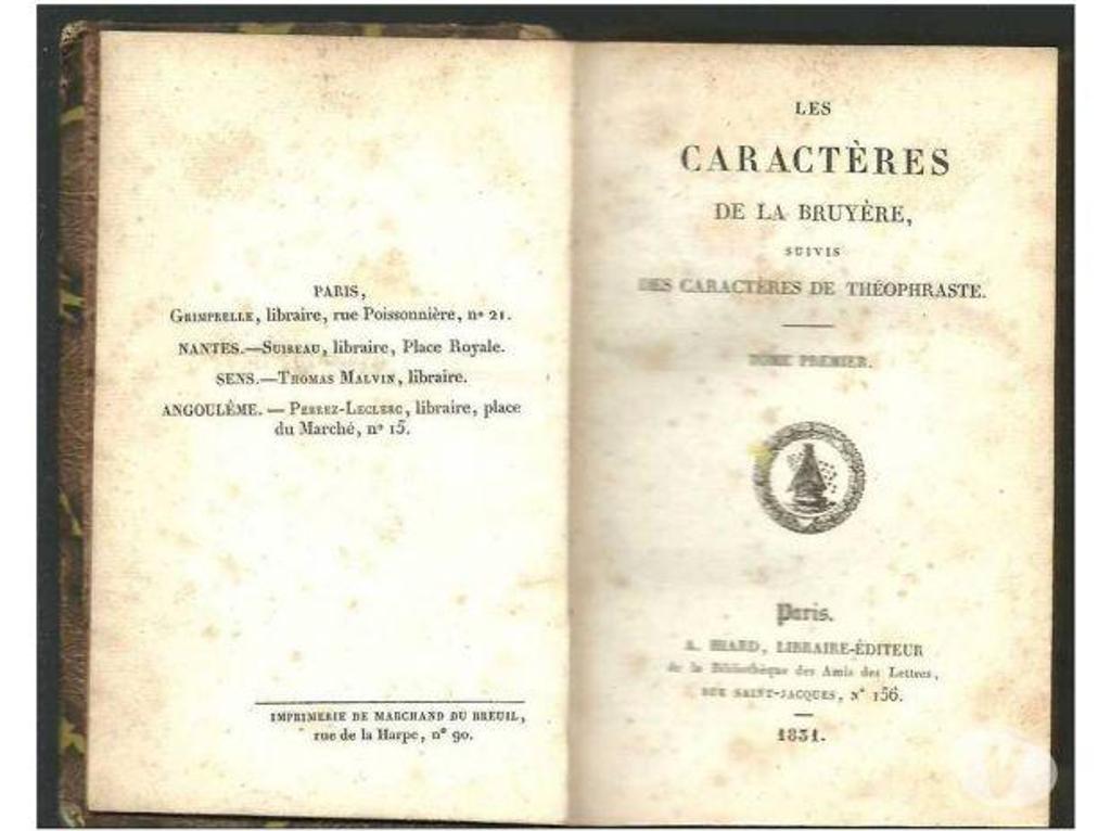 Livres occasion Tarn-et-Garonne Montauban - 82000 - Photos Vivastreet Les caracteres de LA BRUYERE - 1831