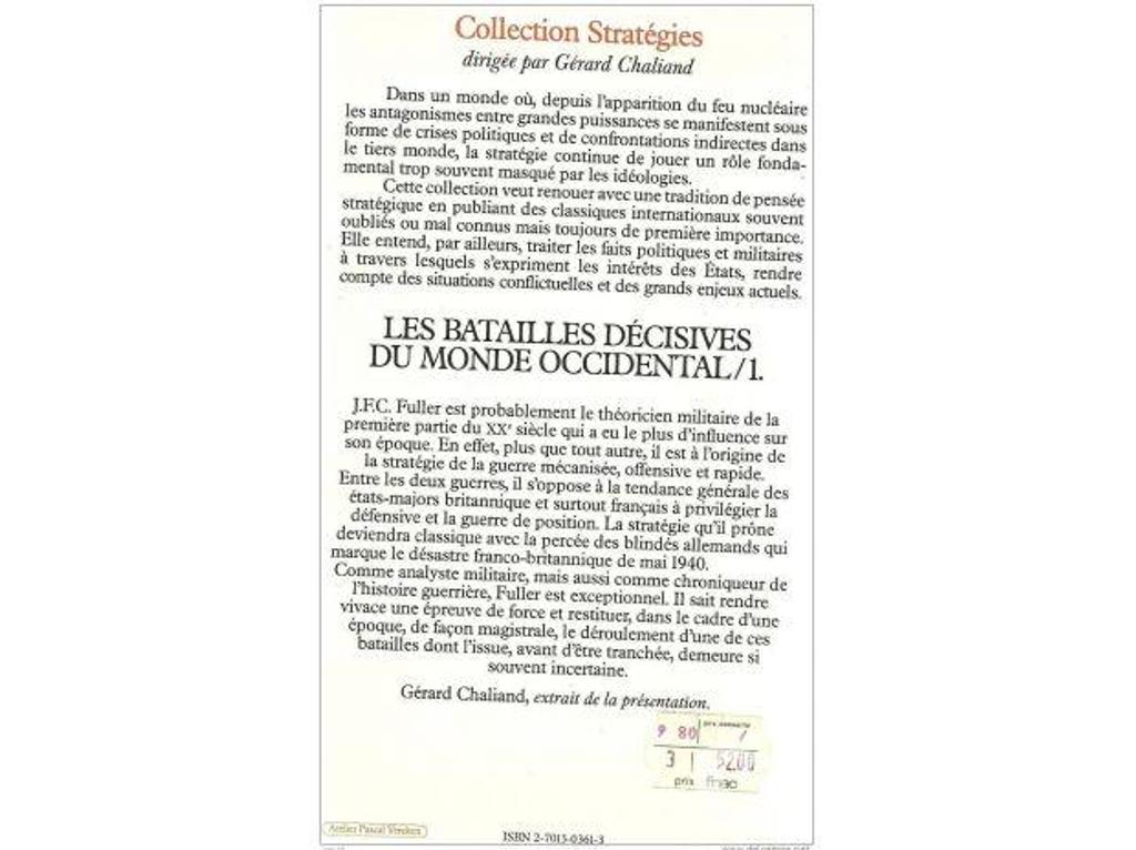 Livres occasion Tarn-et-Garonne Montauban - 82000 - Photos Vivastreet J. F. C. FULLER Les batailles décisives du monde occidental