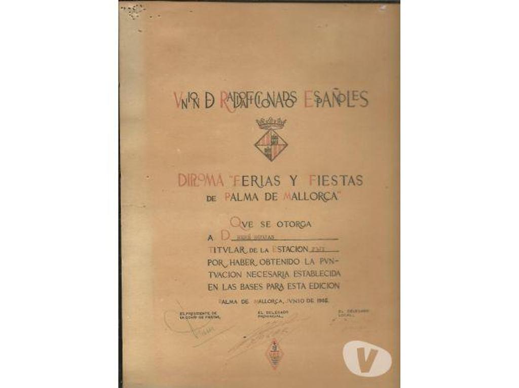 Collection Tarn-et-Garonne Montauban - 82000 - Photos Vivastreet DIPLOME Unión de Radio Aficionados Españoles Juin 1965 Palma
