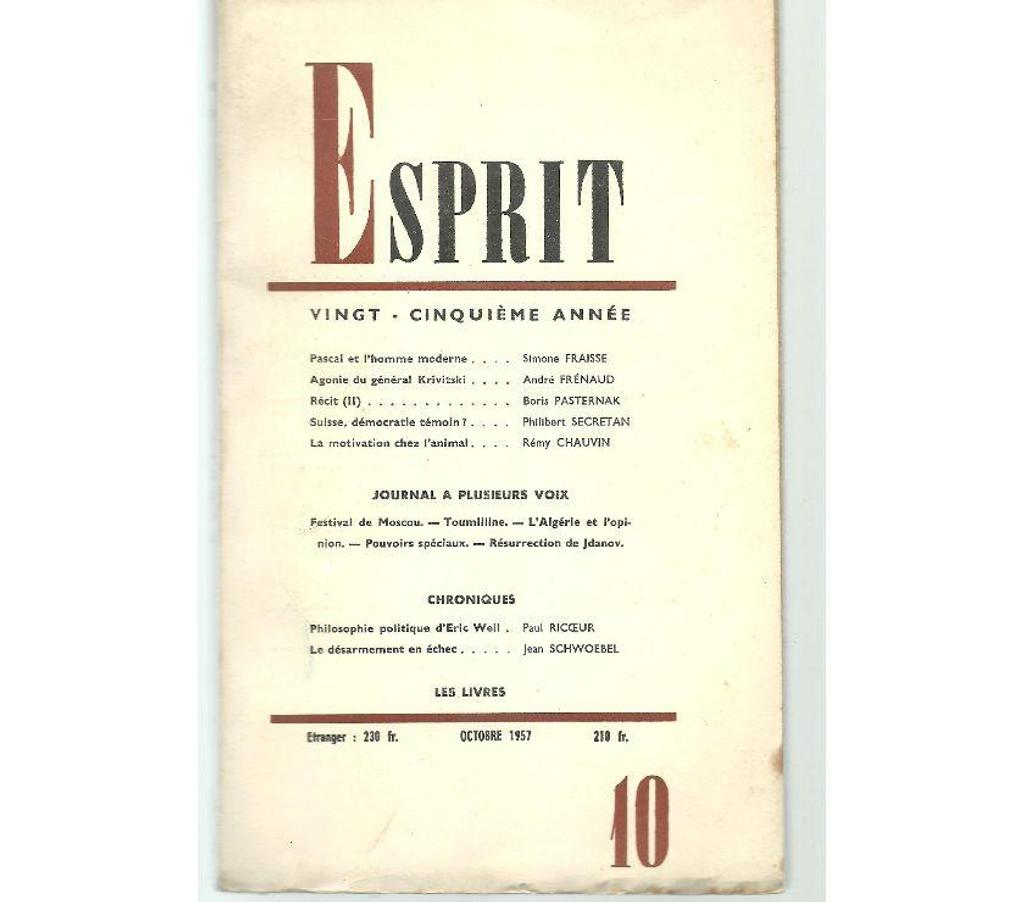 Livres occasion Tarn-et-Garonne Montauban - 82000 - Photos Vivastreet ESPRIT 25e année, n° 10 -octobre 1957