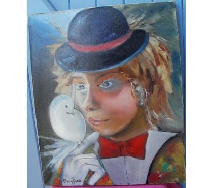 Décoration - art Montauban Tarn-et-Garonne - Photos Vivastreet Huile sur toile signée, peinture jeune clown et colombe