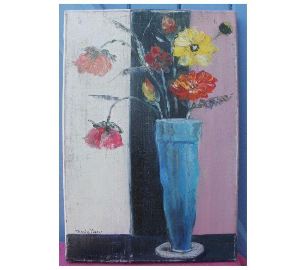Décoration - art Tarn-et-Garonne Montauban - 82000 - Photos Vivastreet Huile sur toile signée, fleurs dans un vase bleu 24 cm x 35