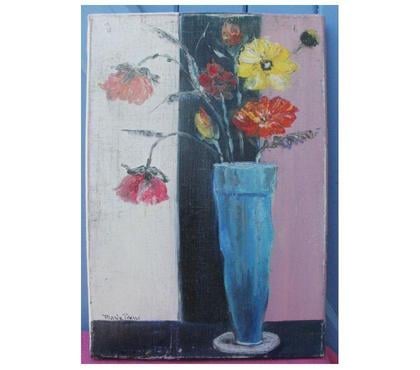 Décoration - art Montauban Tarn-et-Garonne - Photos Vivastreet Huile sur toile signée, fleurs dans un vase bleu 24 cm x 35