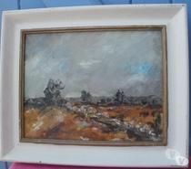 Huile sur toile signée, paysage chaotique 20 cm x 26 cm