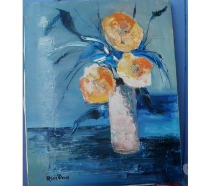 Décoration-Art-Antiquité Montauban Tarn-et-Garonne - Photos Vivastreet Huile sur toile signée Bouquet de fleurs oranges 33 cm x 4