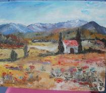 Huile sur carton toilé signée maisonnette dans la campagne
