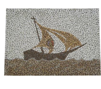 Décoration-Art-Antiquité Forcalqueiret Var - Photos Vivastreet Travertin Mixte Tableau Bateau Mosaïque 92x66cm