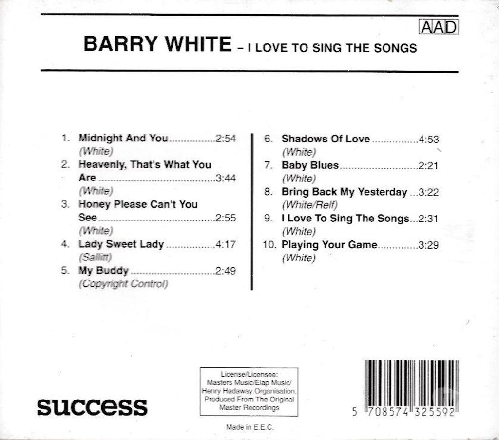 CDs Hauts-de-Seine Antony - 92160 - Photos Vivastreet CD Barry White I Love To Sing The Songs