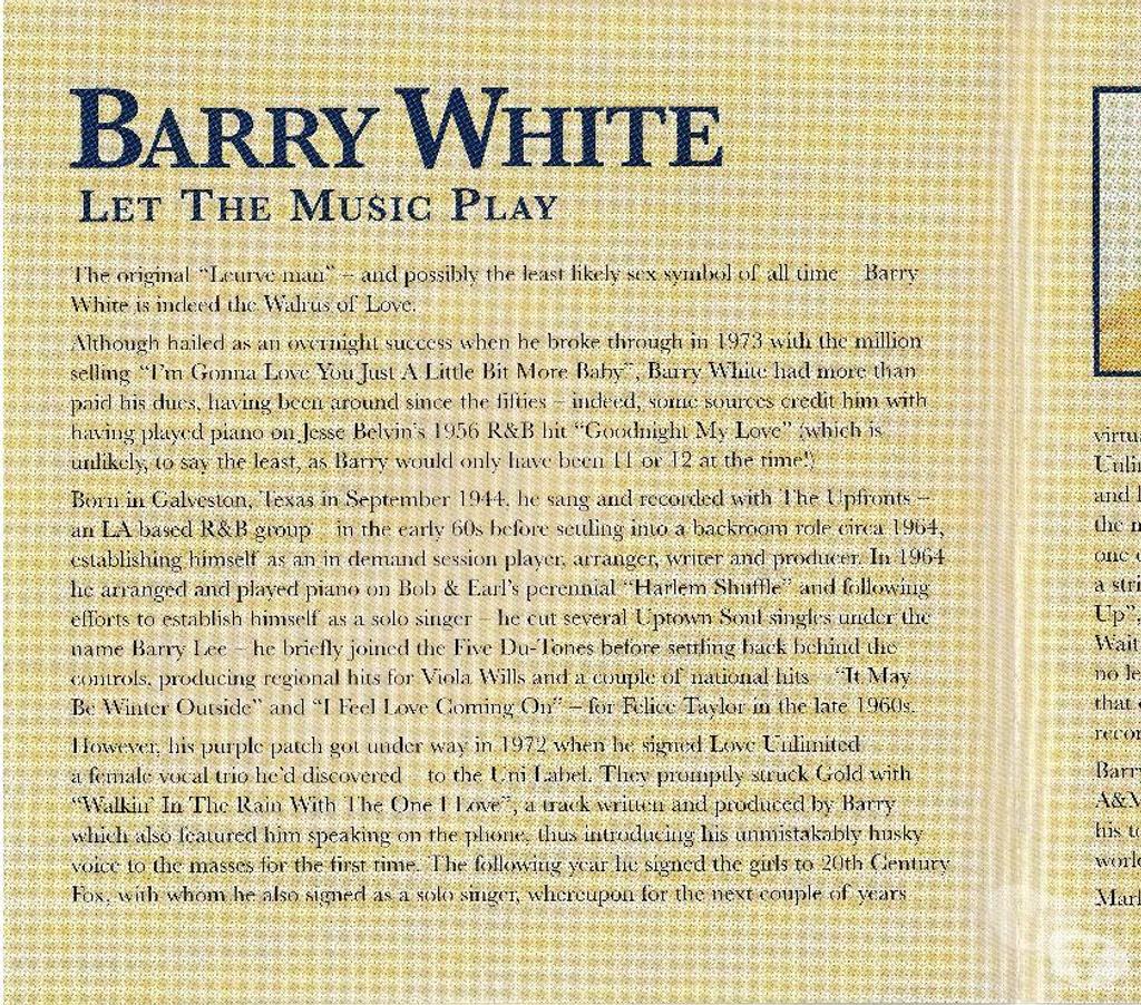 CDs Hauts-de-Seine Antony - 92160 - Photos Vivastreet CD Barry White Let The Music Play