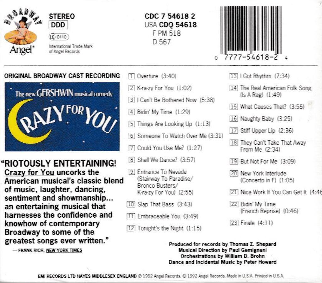 CDs Hauts-de-Seine Antony - 92160 - Photos Vivastreet CD Crazy For You Gershwin Musical Comedy Broadway