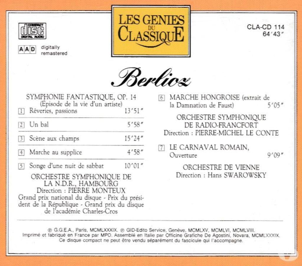 CDs Hauts-de-Seine Antony - 92160 - Photos Vivastreet CD Berlioz Symphonie Fantastique, Marche Hongroise, Carnaval