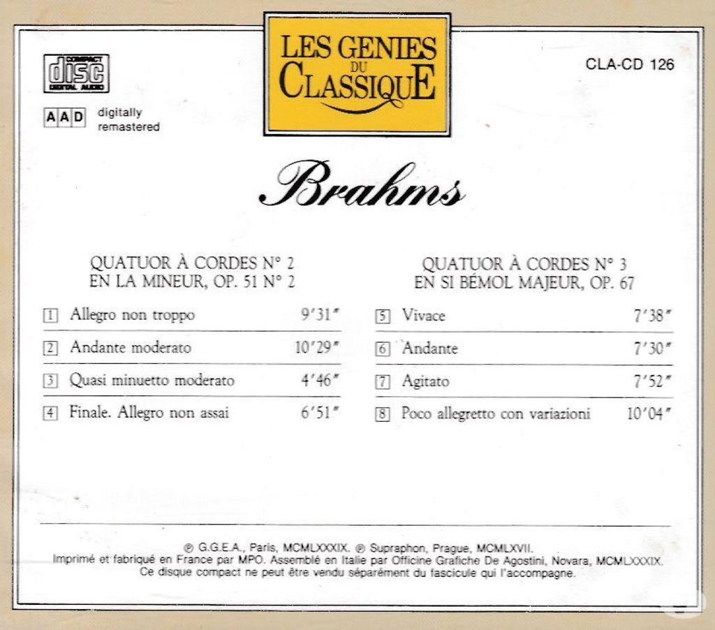 CDs Hauts-de-Seine Antony - 92160 - Photos Vivastreet CD Brahms Quatuor À Cordes N°2, Quatuor Cordes N°3, Janáček