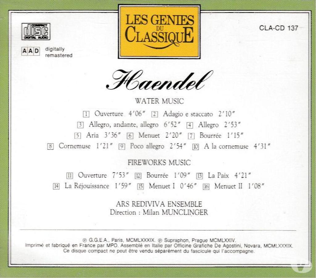 CDs Hauts-de-Seine Antony - 92160 - Photos Vivastreet CD Haendel Water Music, Fireworks Music