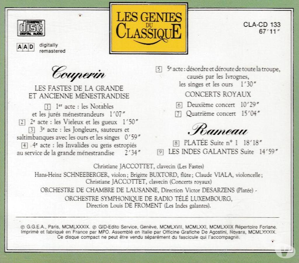 CDs Hauts-de-Seine Antony - 92160 - Photos Vivastreet CD Couperin Rameau Concerts Royaux, Indes Galantes, Platée