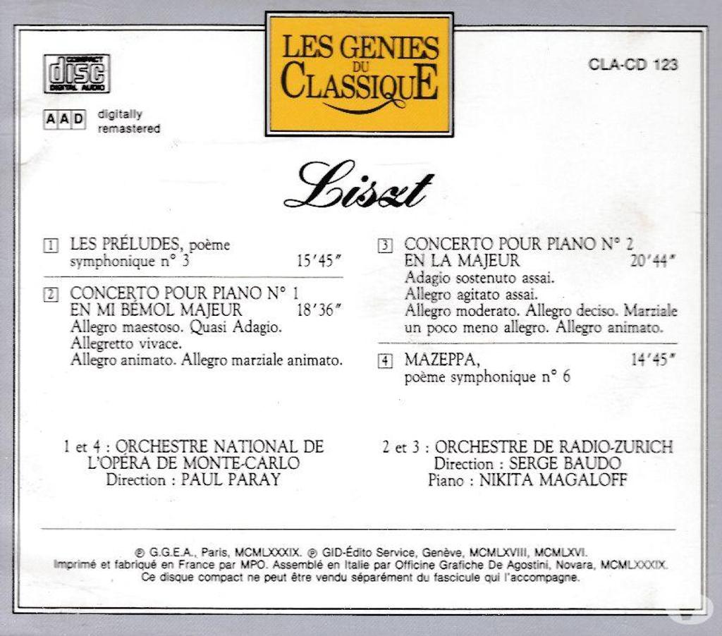 CDs Hauts-de-Seine Antony - 92160 - Photos Vivastreet CD Liszt Les Préludes, Concerto Pour Piano N°1 & N°2 Mazeppa