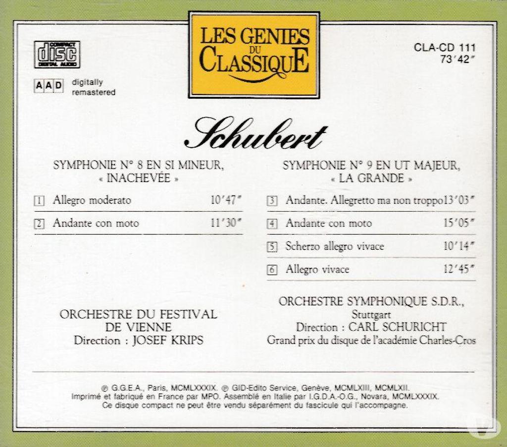 CDs Hauts-de-Seine Antony - 92160 - Photos Vivastreet CD Schubert Symphonie N°8 