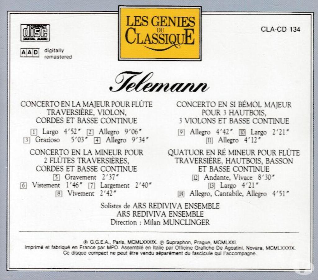 CDs Hauts-de-Seine Antony - 92160 - Photos Vivastreet CD Telemann Concertos, Quatuor