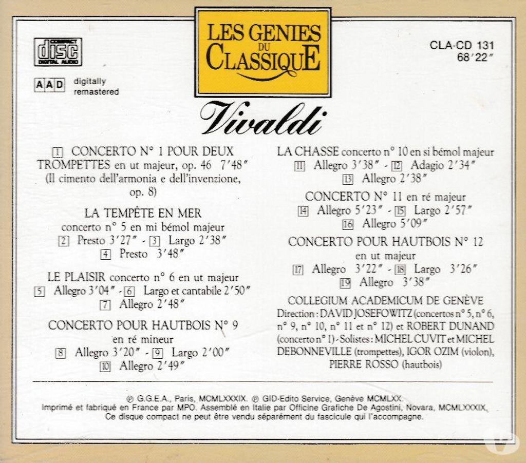 CDs Hauts-de-Seine Antony - 92160 - Photos Vivastreet CD Vivaldi Concerto N°1 Pour 2 Trompettes, Concerto...