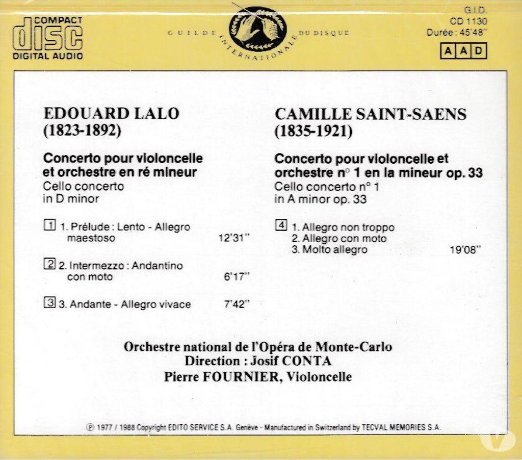 CDs Hauts-de-Seine Antony - 92160 - Photos Vivastreet CD Lalo Saint-Saens Concertos Violoncelle & Orchestre