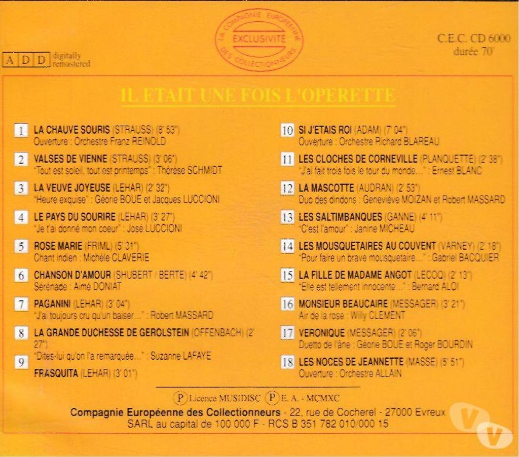 CDs Hauts-de-Seine Antony - 92160 - Photos Vivastreet CD Il Etait Une Fois L'Opérette (Strauss Offenbach ...)