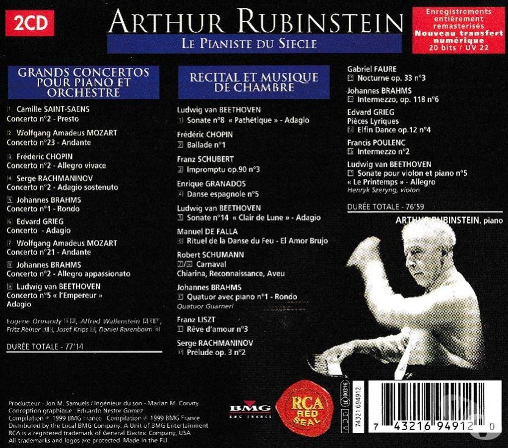CDs Hauts-de-Seine Antony - 92160 - Photos Vivastreet CD Arthur Rubinstein Le Pianiste Du Siècle-Concertos Récital