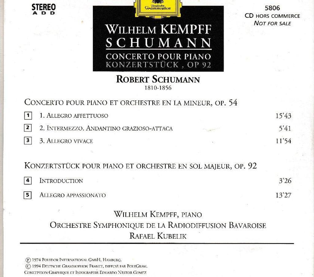 CDs Hauts-de-Seine Antony - 92160 - Photos Vivastreet CD Kempff Schumann Concerto Piano - Objet Publicitaire