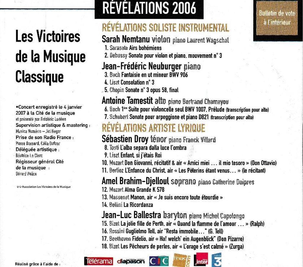 CDs Hauts-de-Seine Antony - 92160 - Photos Vivastreet CD Révélations Victoires Musique Classique 2007