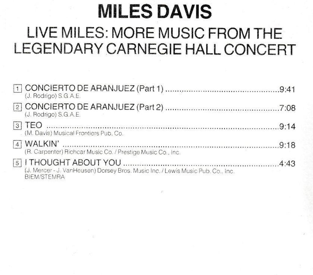 CDs Hauts-de-Seine Antony - 92160 - Photos Vivastreet CD Miles Davis Music From The Legendary Carnegie Hall Concer