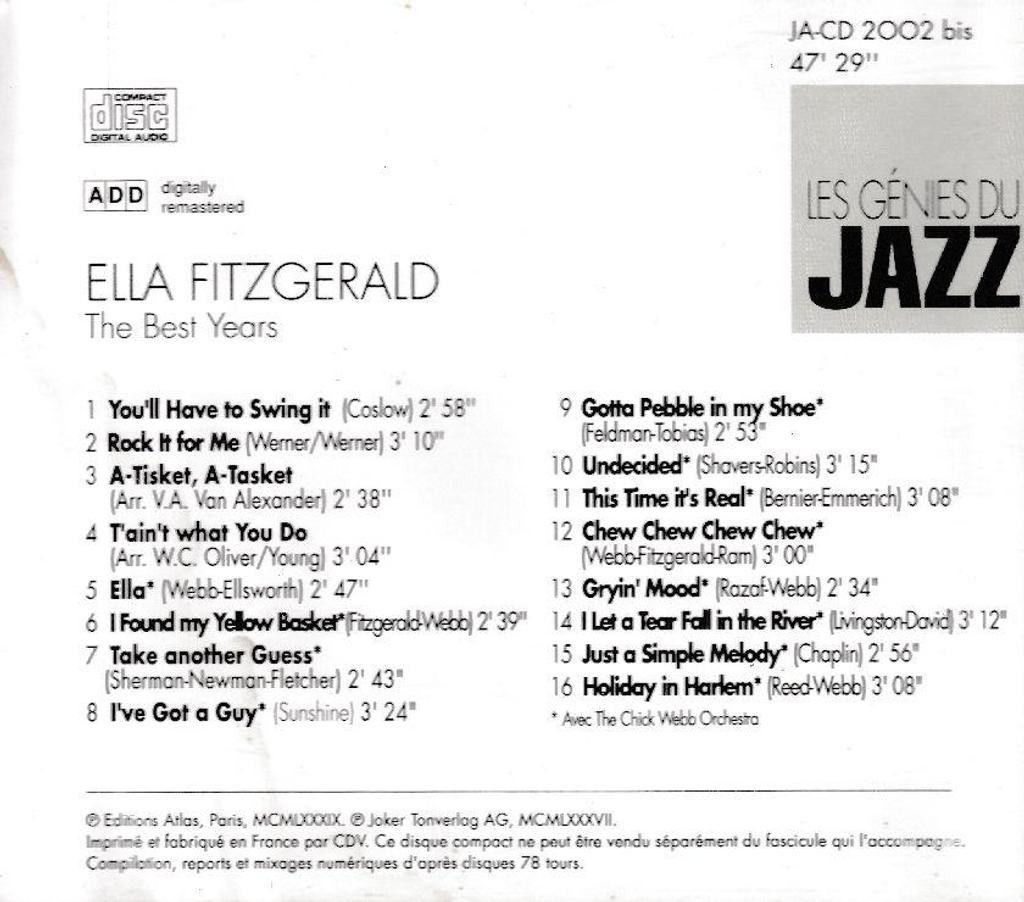 CDs Hauts-de-Seine Antony - 92160 - Photos Vivastreet CD Ella Fitzgerald - The Best Years