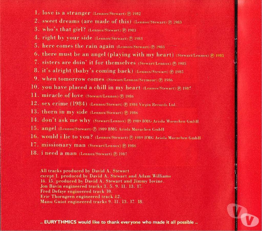 CDs Hauts-de-Seine Antony - 92160 - Photos Vivastreet CD Eurythmics - Greatest Hits