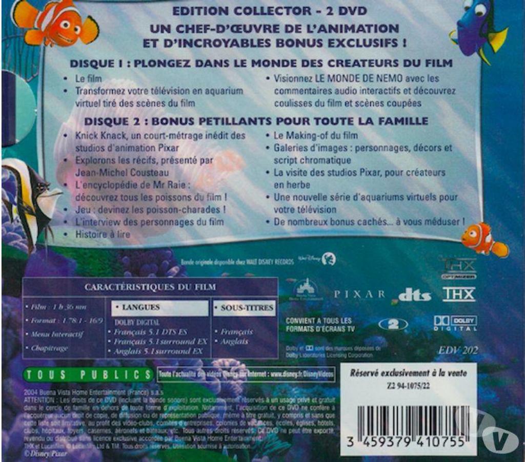 DVD occasion Hauts-de-Seine Antony - 92160 - Photos Vivastreet DVD Monde De Nemo Walt Disney - Edit Collector - Double DVD