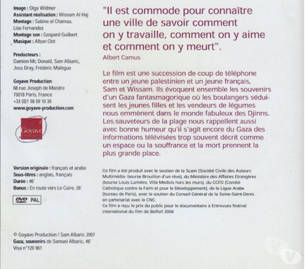 DVD occasion Hauts-de-Seine Antony - 92160 - Photos Vivastreet DVD Gaza, Souvenirs - Documentaire de Sam Albanic